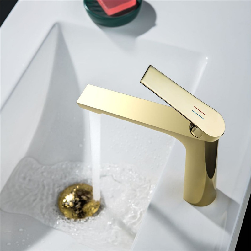 Gunmetal Grey Single Lever Basin Faucet, Long Flat Spout Modern Bathroom Vanity Sink Tap