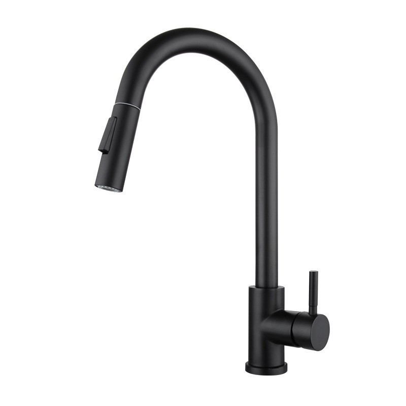 Brushed Champagne Gold Pull Out Kitchen Faucet, High Arc Swivel Single Lever Sink Tap