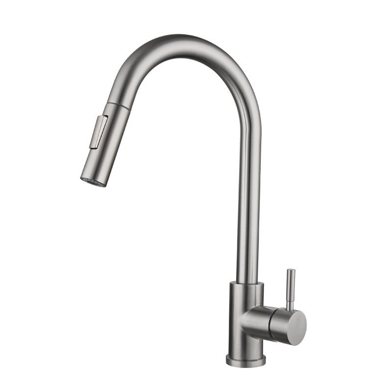 Brushed Champagne Gold Pull Out Kitchen Faucet, High Arc Swivel Single Lever Sink Tap