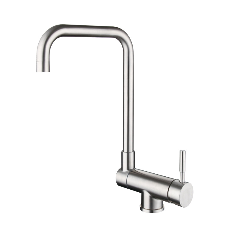 Brushed Champagne Gold Straight Tube Kitchen Faucet, L Shape 360 Swivel Single Lever Sink Tap