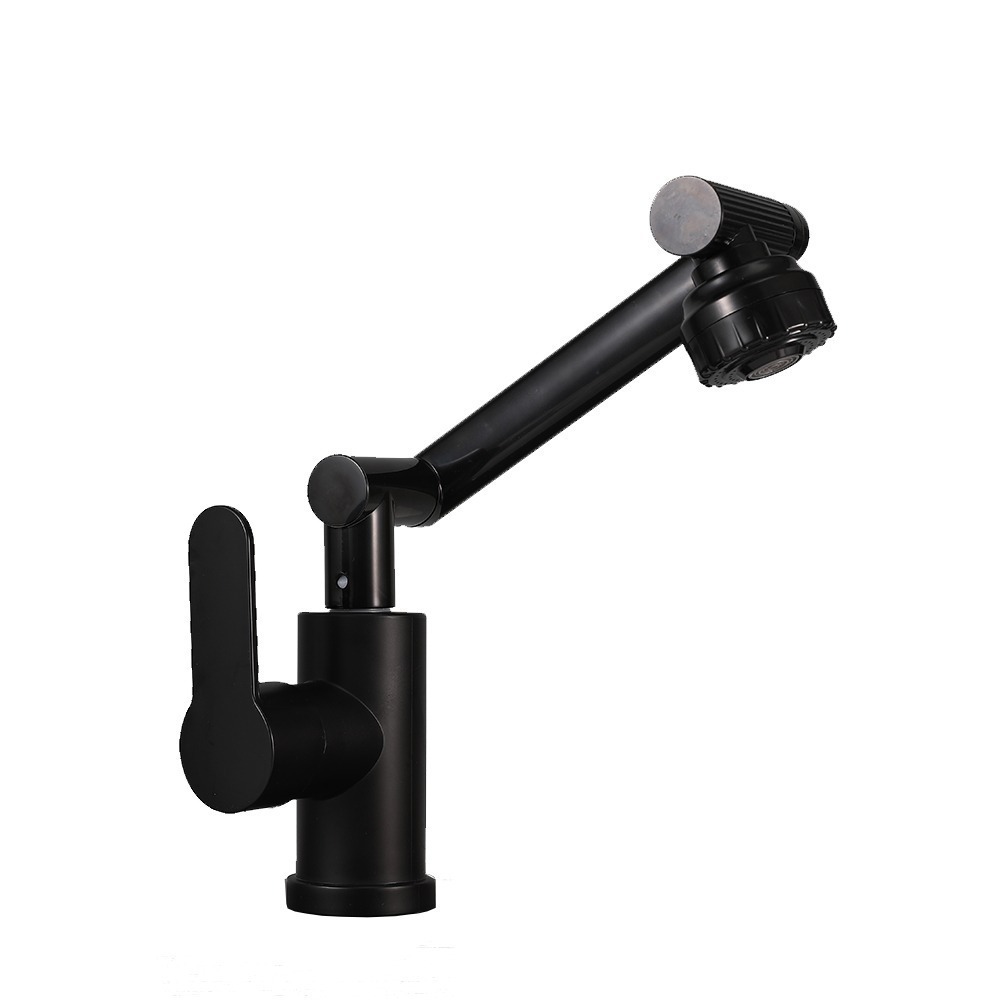 Matte Black Multi-joint Swing Basin Faucet, Multi-Angle Rotatable Bathroom Sink Tap