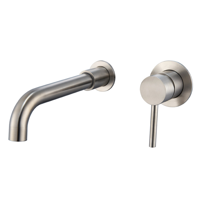 Brushed Gold Wall Mounted Basin Faucet, Cross Handle 3 Hole Concealed Bathroom Sink Tap