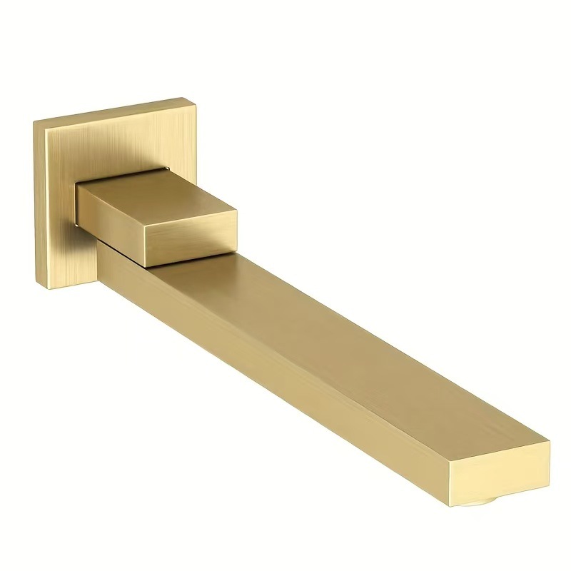 Brushed Gold Wall Mounted Square Bath Spout, Concealed Tub Water Outlet Tap