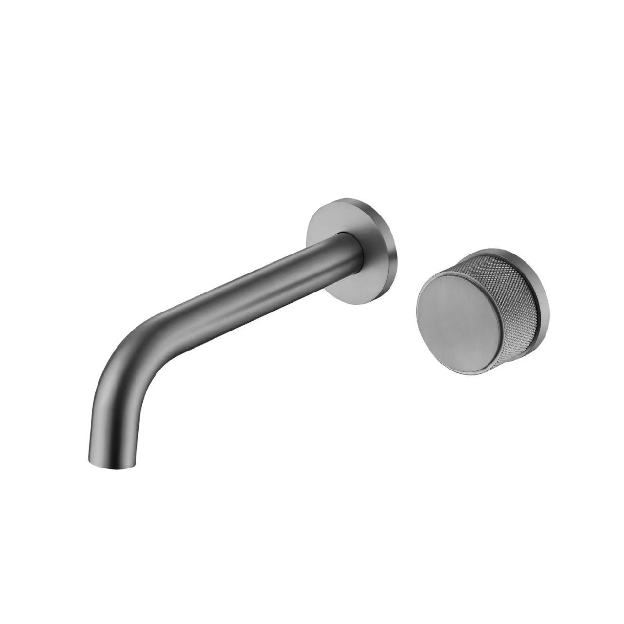 Brushed Nickel Wall Mounted Basin Faucet, Knurled Single Handle Concealed Bathroom Sink Tap