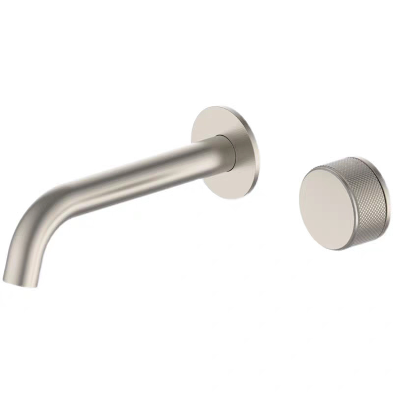 Brushed Nickel Wall Mounted Basin Faucet, Knurled Single Handle Concealed Bathroom Sink Tap