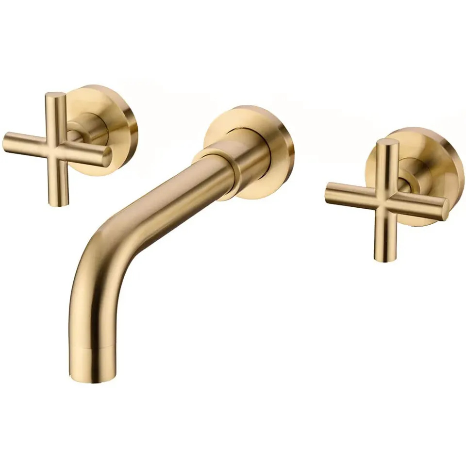 Brushed Gold Wall Mounted Basin Faucet, Single Lever Concealed Bathroom Sink Tap