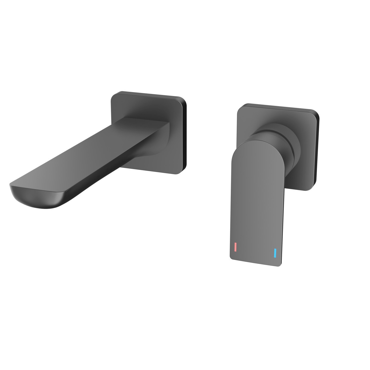 Gunmetal Grey Wall Mounted Basin Faucet, Square Single Lever Concealed Bathroom Sink Tap