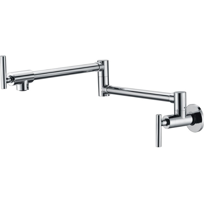 Polished Chrome Wall Mount Pot Filler Faucet, Double Cross Handle Swing Foldable Kitchen Tap
