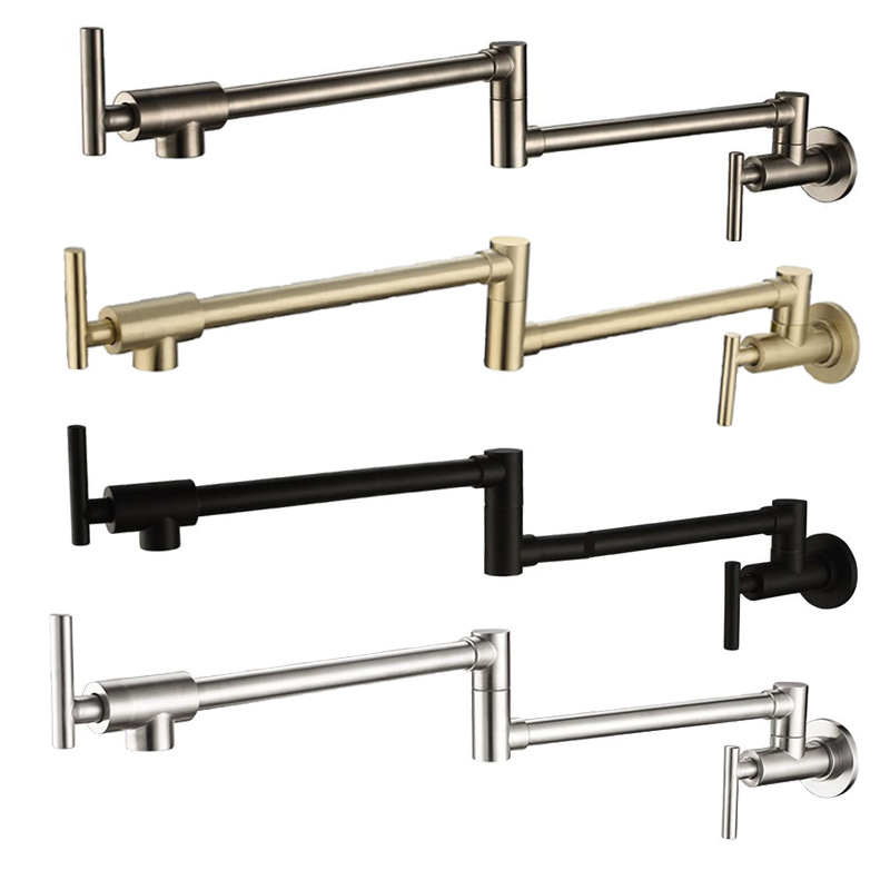 Polished Chrome Wall Mount Pot Filler Faucet, Double Cross Handle Swing Foldable Kitchen Tap