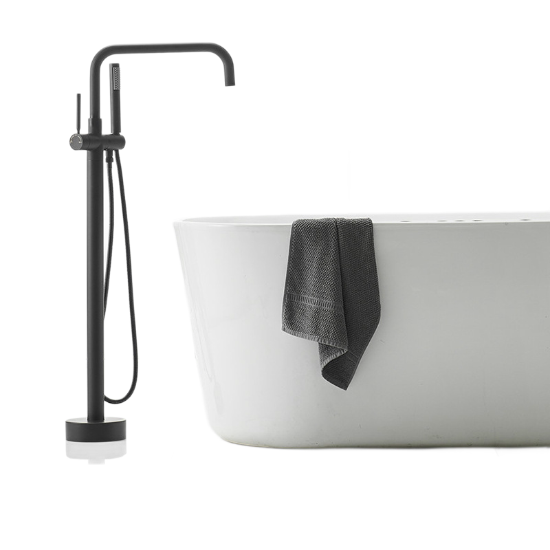Matte Black Freestanding Bathtub Faucet, Floor Mount Tub Tap with Handheld Shower