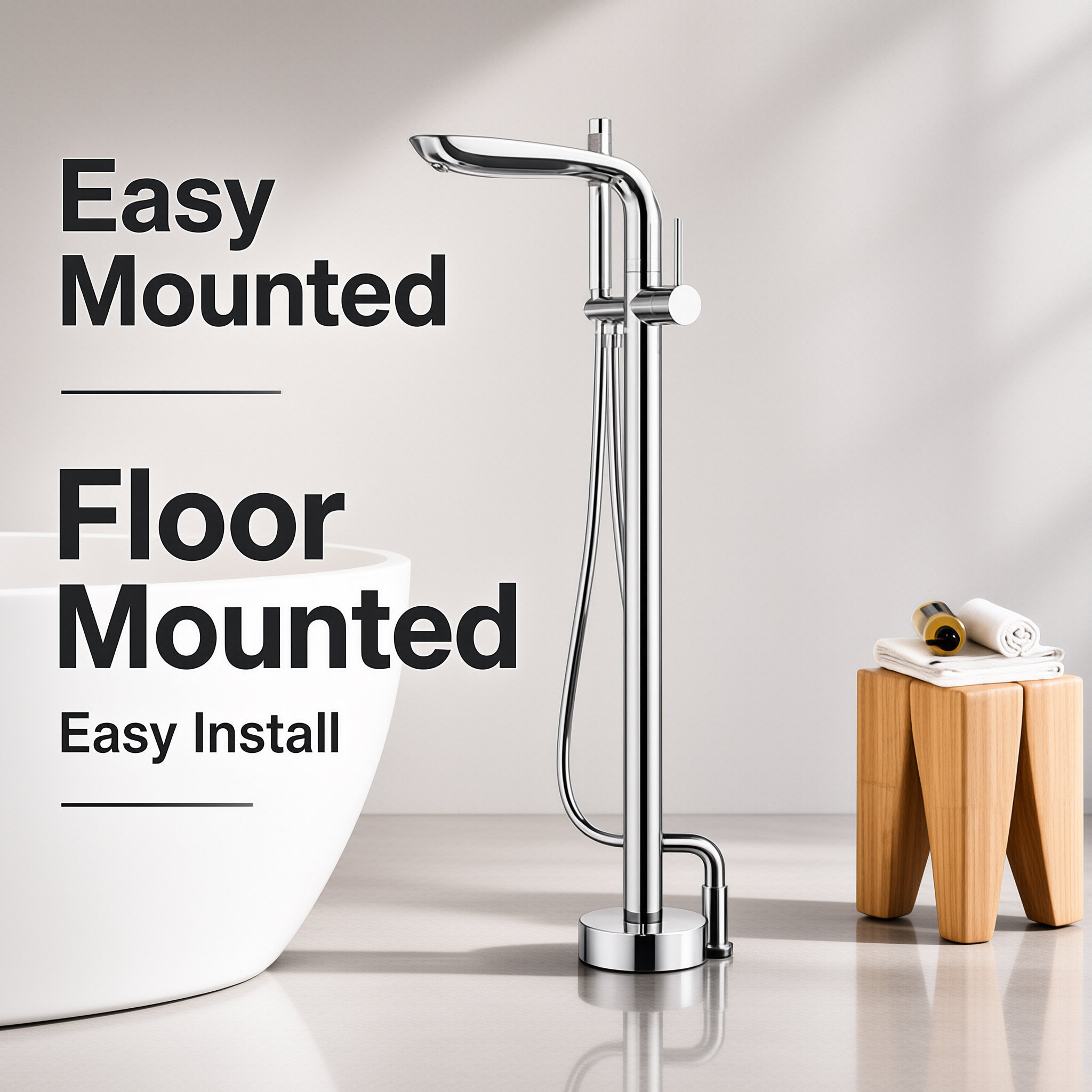 Gunmetal Grey Freestanding Bathtub Faucet, Floor Mount Tub Tap with Handheld Shower
