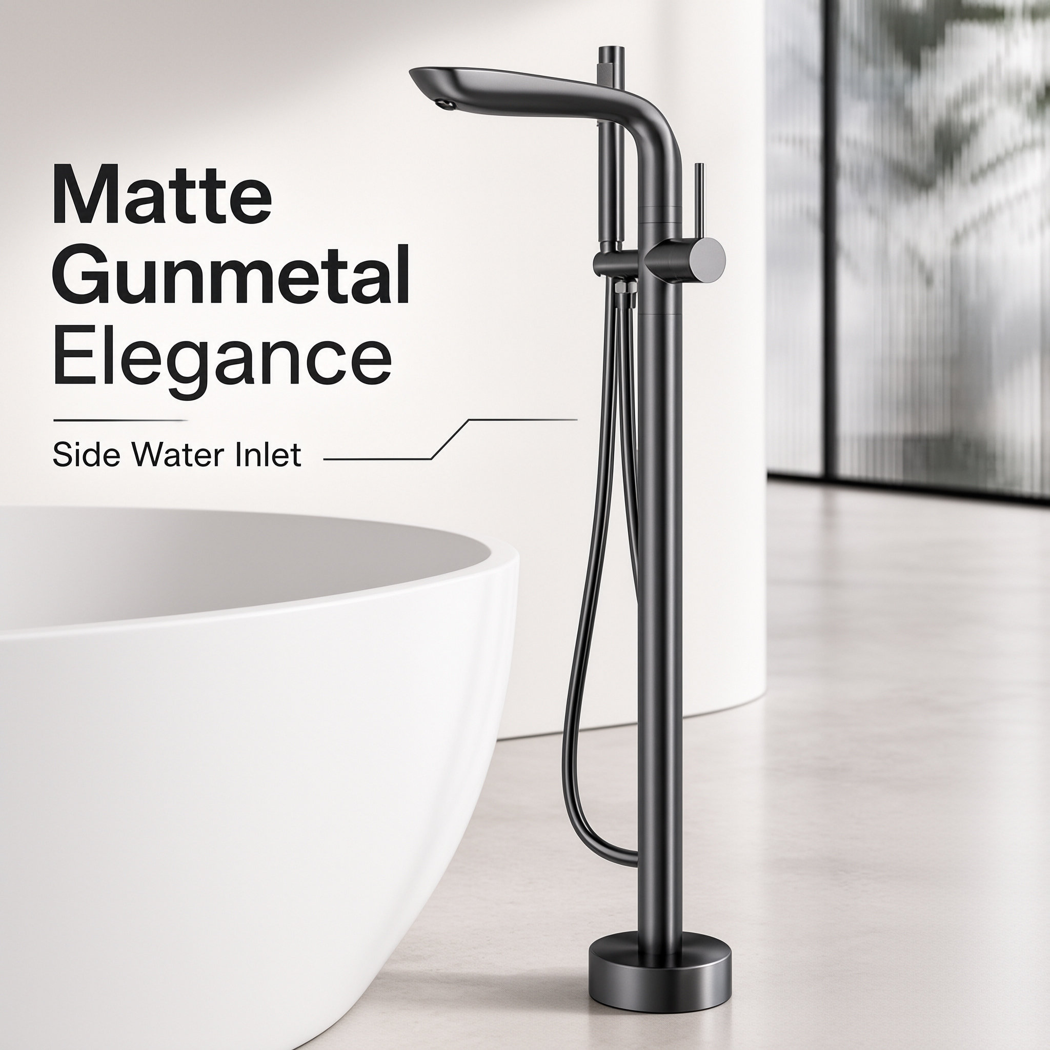 Gunmetal Grey Freestanding Bathtub Faucet, Floor Mount Tub Tap with Handheld Shower