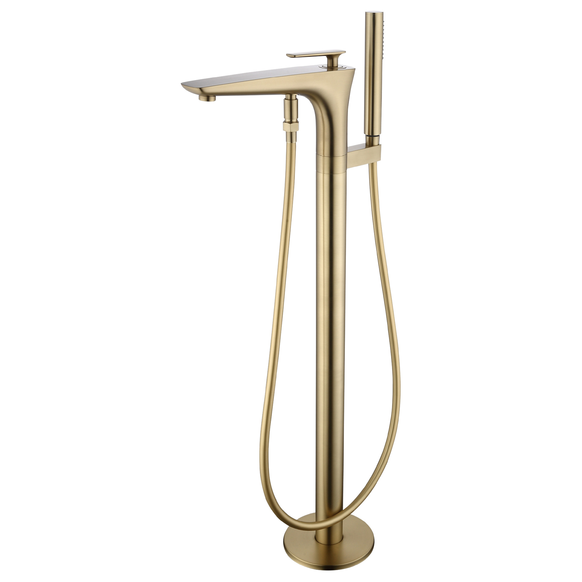 Brushed Gold Freestanding Bathtub Faucet, Floor Mount Tub Tap with Handheld Shower