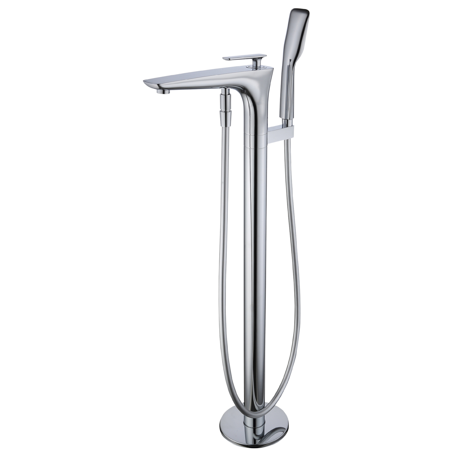 Brushed Gold Freestanding Bathtub Faucet, Floor Mount Tub Tap with Handheld Shower