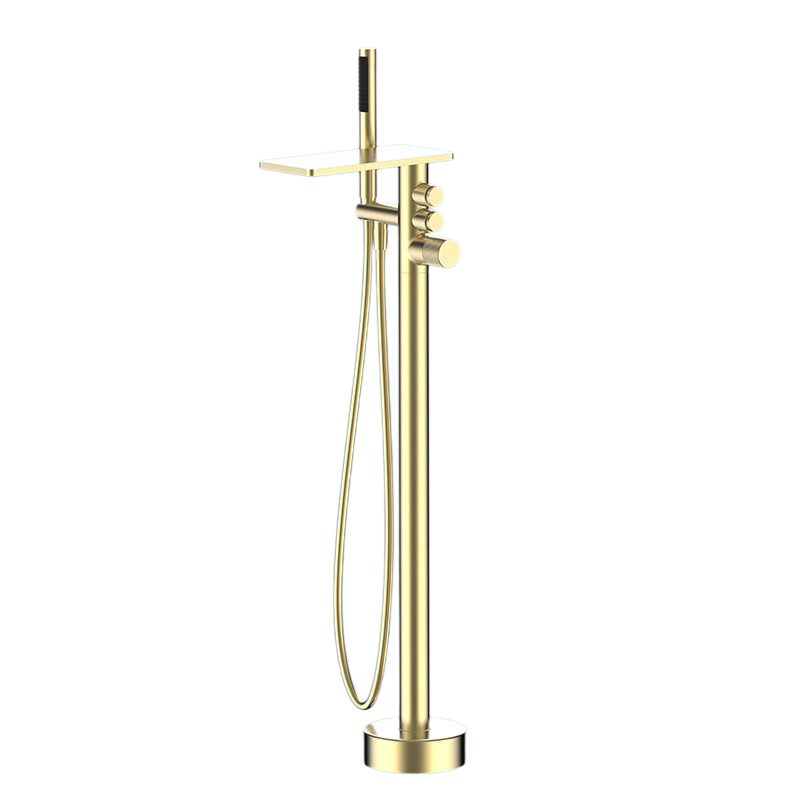 Gunmetal Grey Freestanding Bathtub Faucet, Floor Mount Tub Tap with Handheld Shower & Storage Shelf