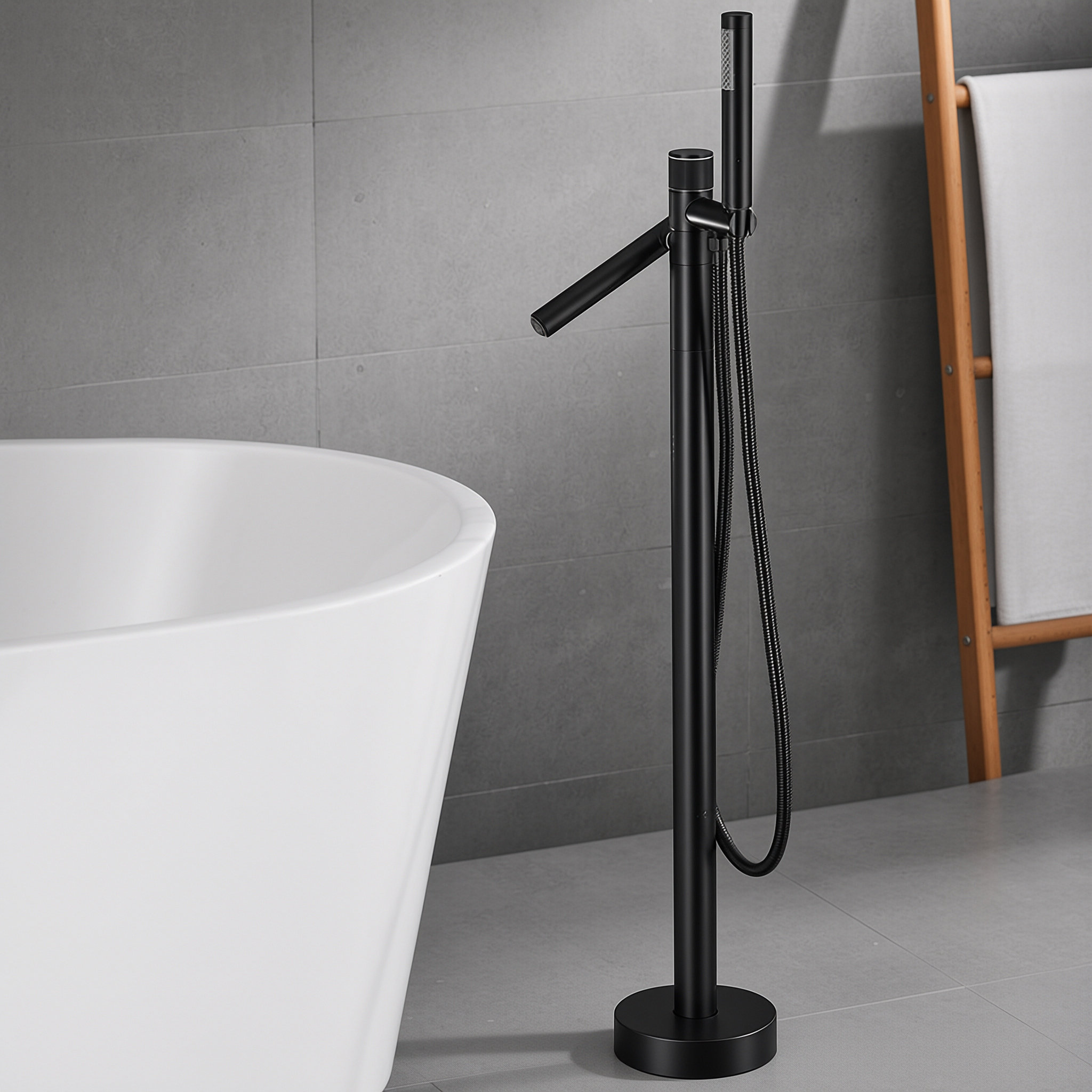 Brushed Gold Freestanding Bathtub Faucet, Floor Mount Tub Tap with Handheld Shower