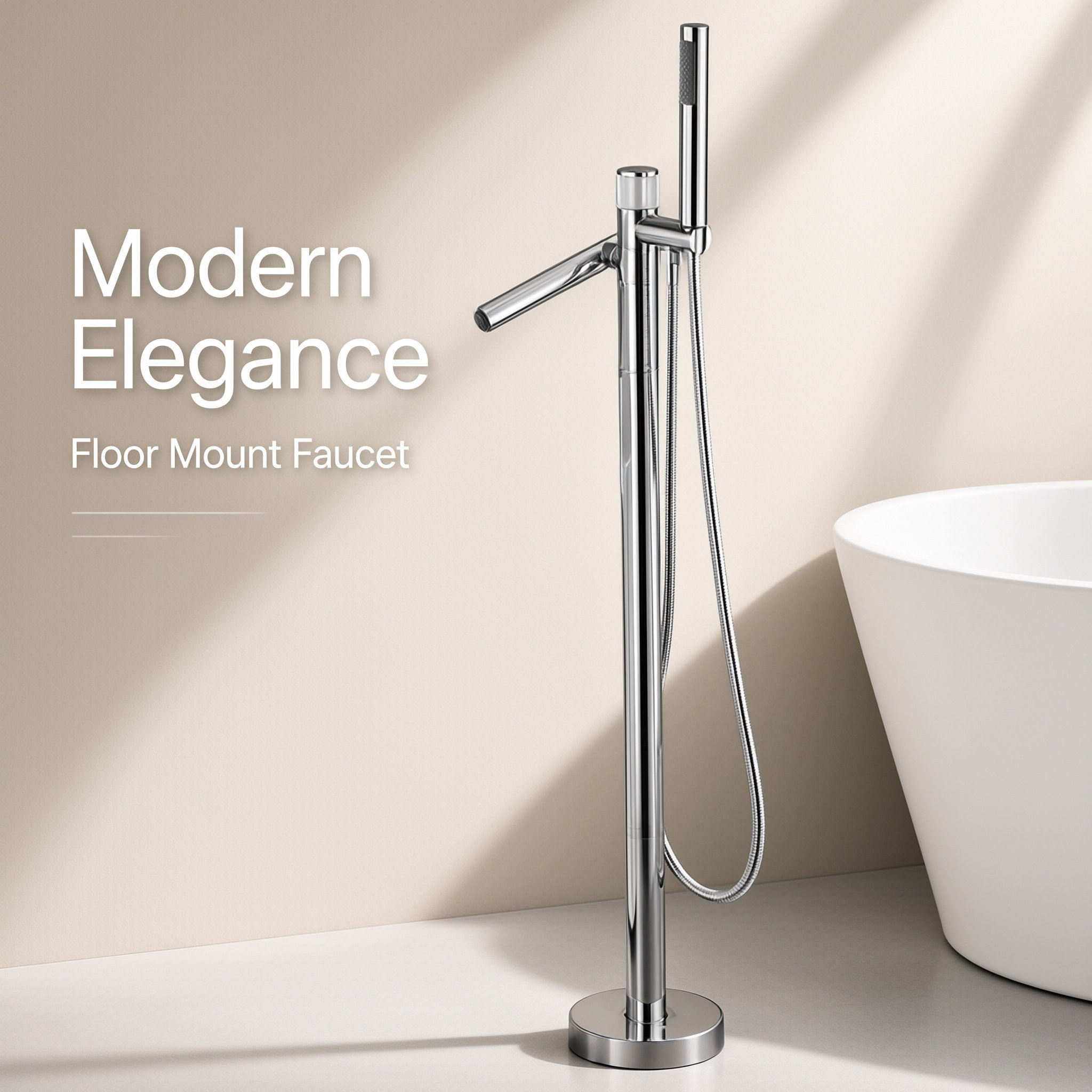 Brushed Gold Freestanding Bathtub Faucet, Floor Mount Tub Tap with Handheld Shower