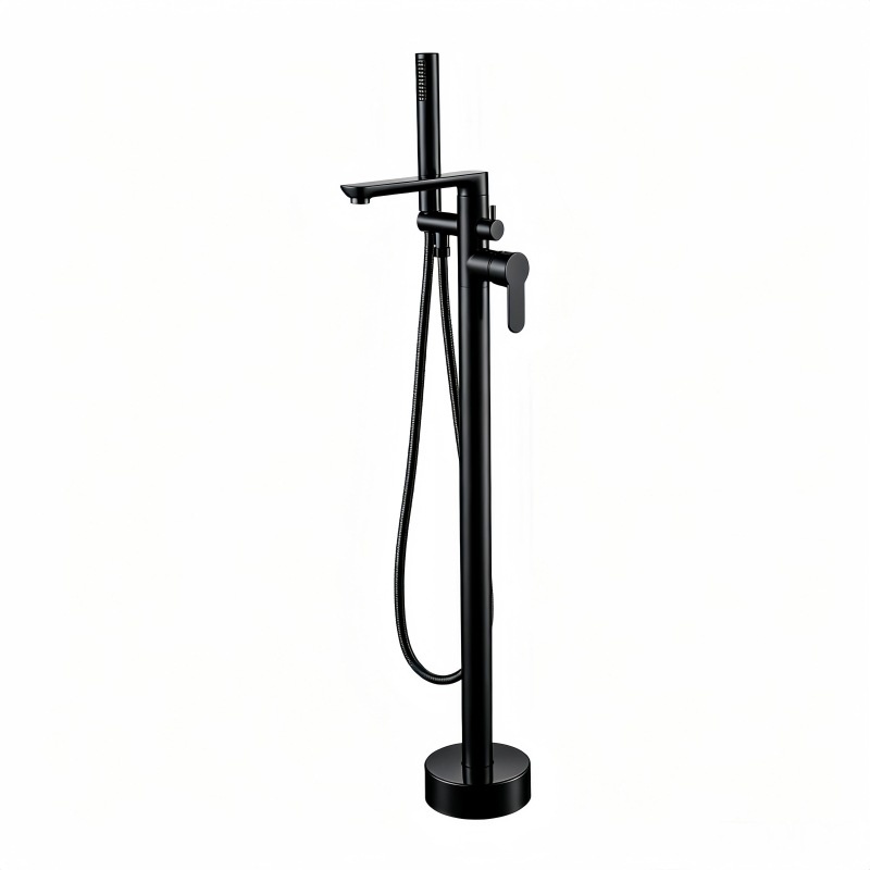 Matte Black Freestanding Bathtub Faucet, Floor Mount Tub Tap with Handheld Shower