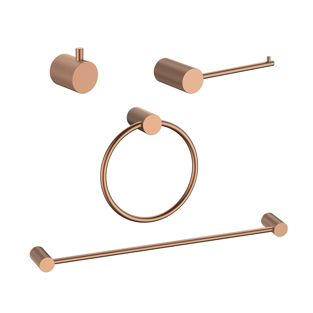 Rose Gold Fluted Bathroom Hardware Set, 4-Piece Bath Accessories Kit