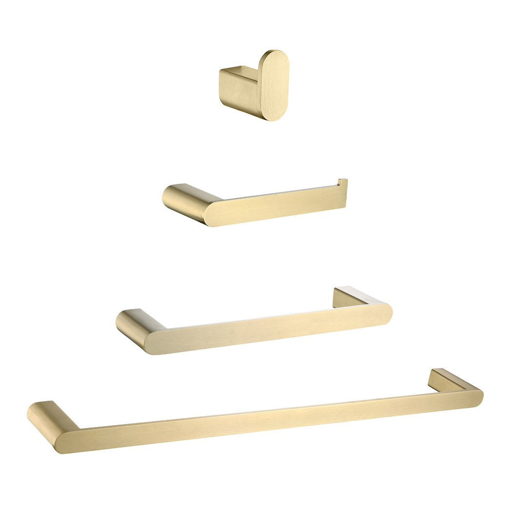Brushed Gold Minimalist Bathroom Hardware Set, 4-Piece Bath Accessories Kit