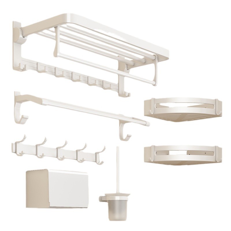 White Aluminum Bathroom Hardware Set, 8-Piece Wall Mount Bath Accessories Kit