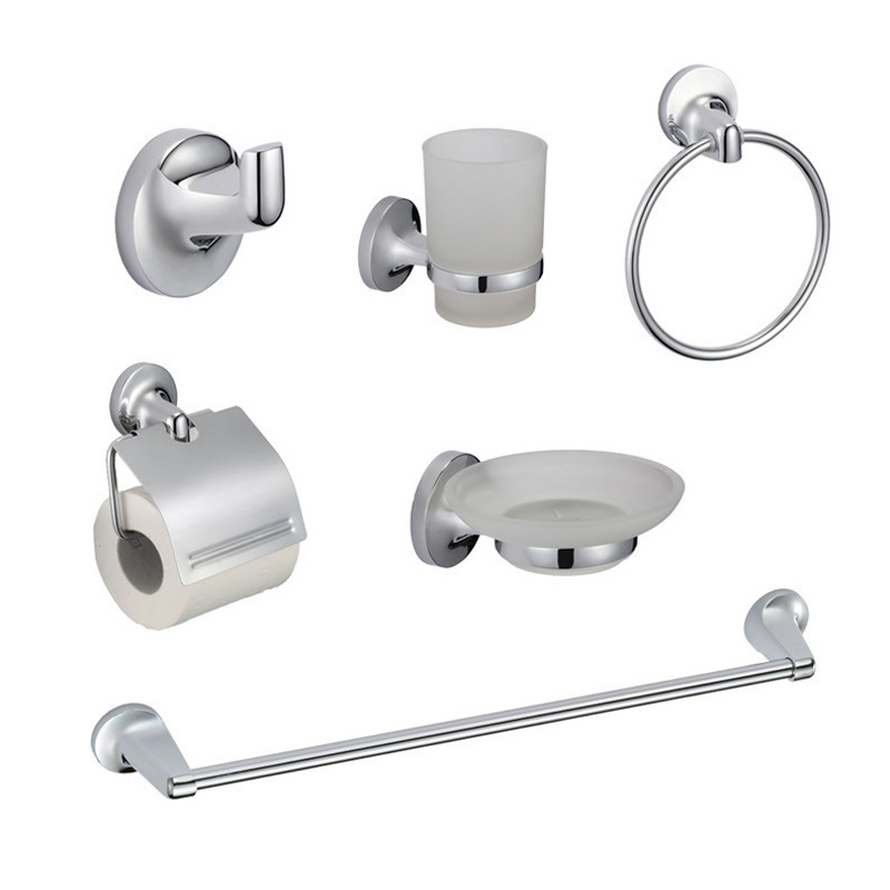 Polished Chrome 6-Piece Bathroom Hardware Set, Wall Mount Bath Accessories Kit