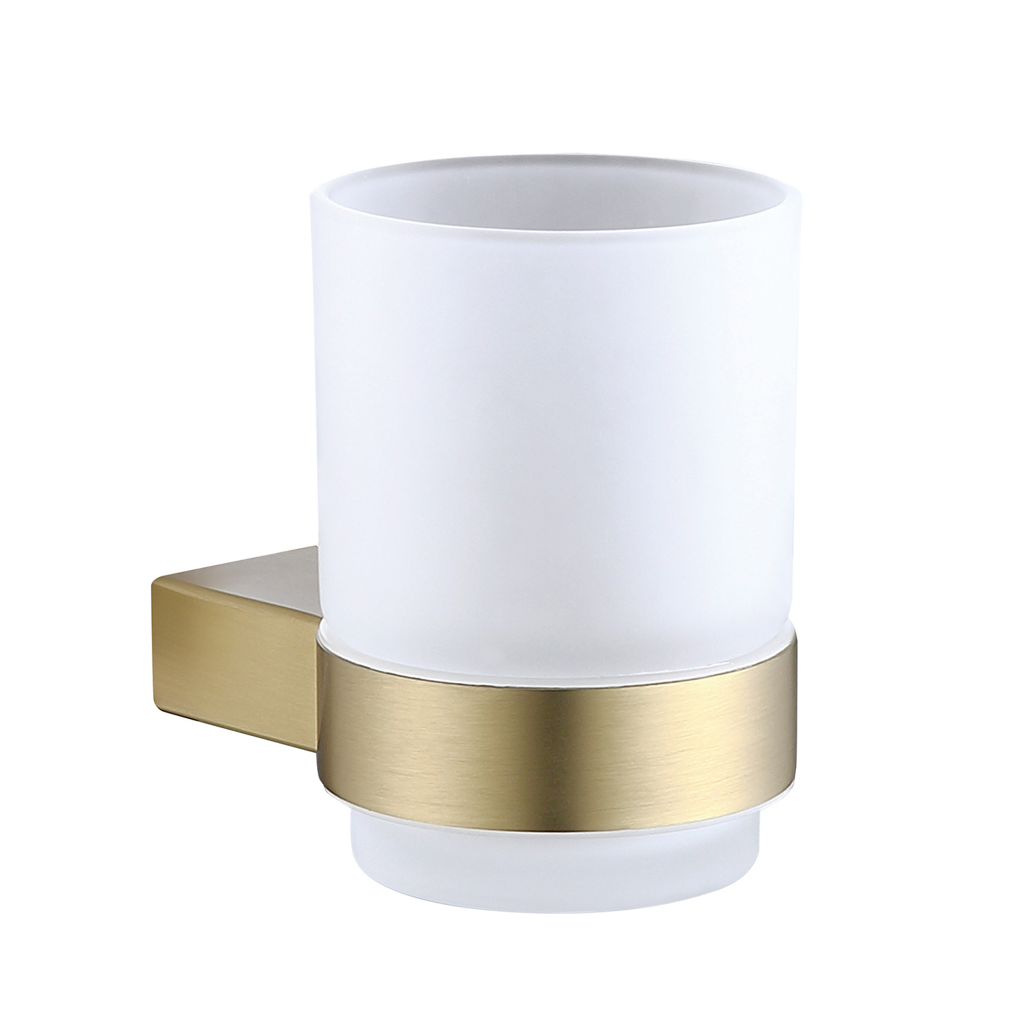 Brushed Gold Wall Mount Frosted Glass Tumbler Holder, Bathroom Toothbrush Cup Holder