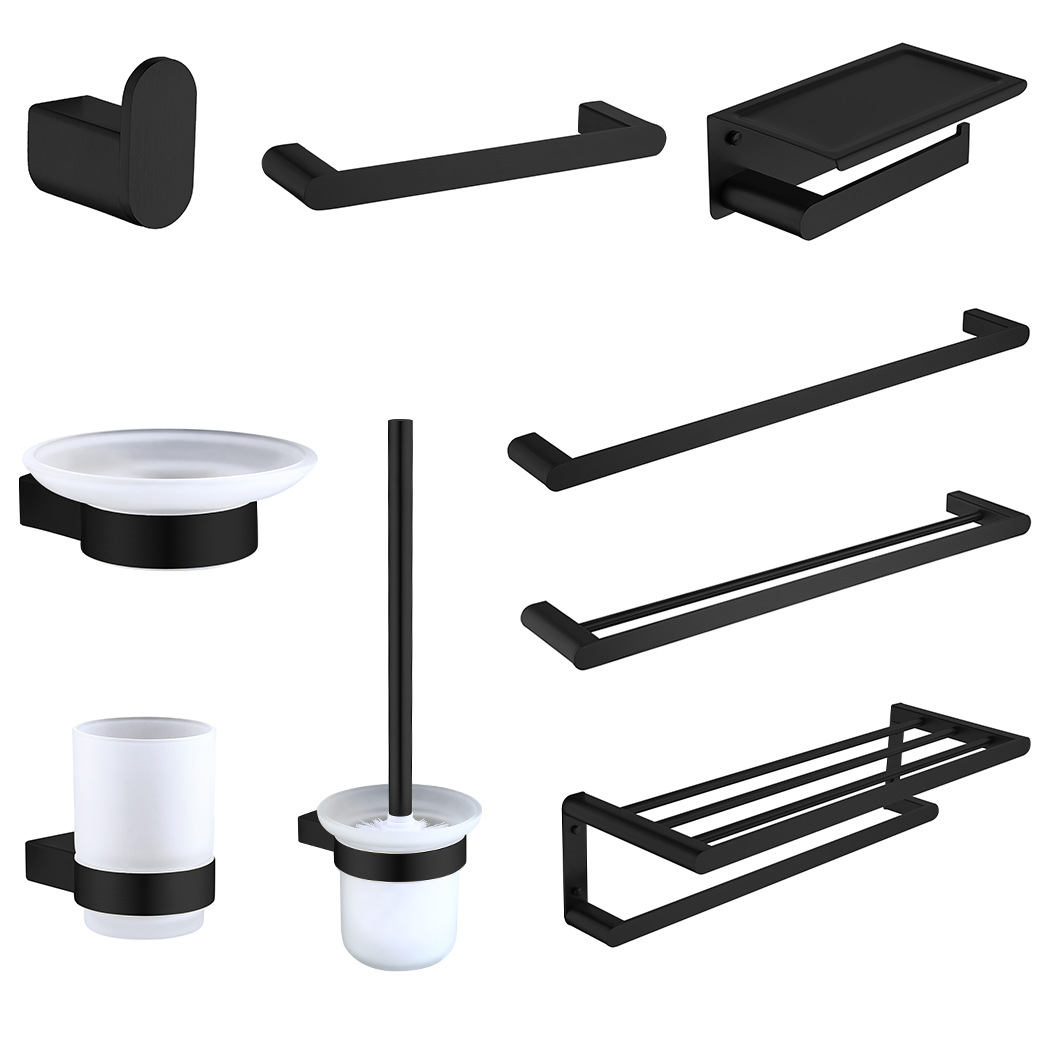Matte Black 8-Piece Bathroom Hardware Set, Wall Mount Modern Bath Accessories Kit