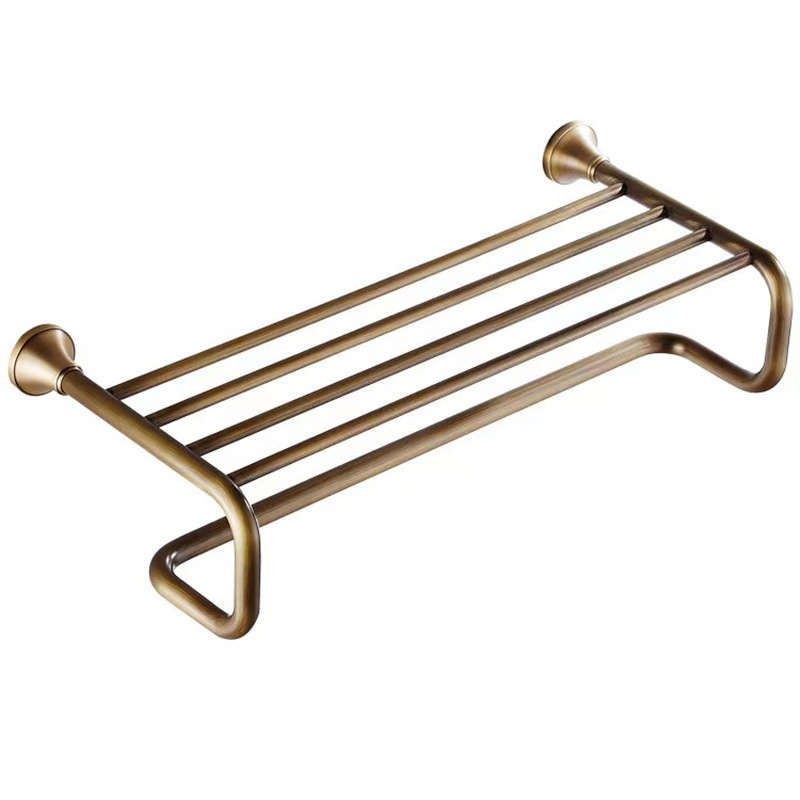 Antique Brass Wall Mount Towel Rack, Vintage Double Layer Bathroom Towel Shelf