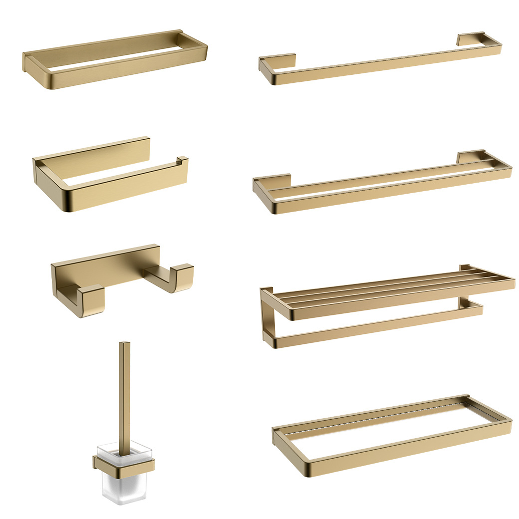 Brushed Gold 8-Piece Bathroom Hardware Set, Wall Mount Modern Bath Accessories Kit