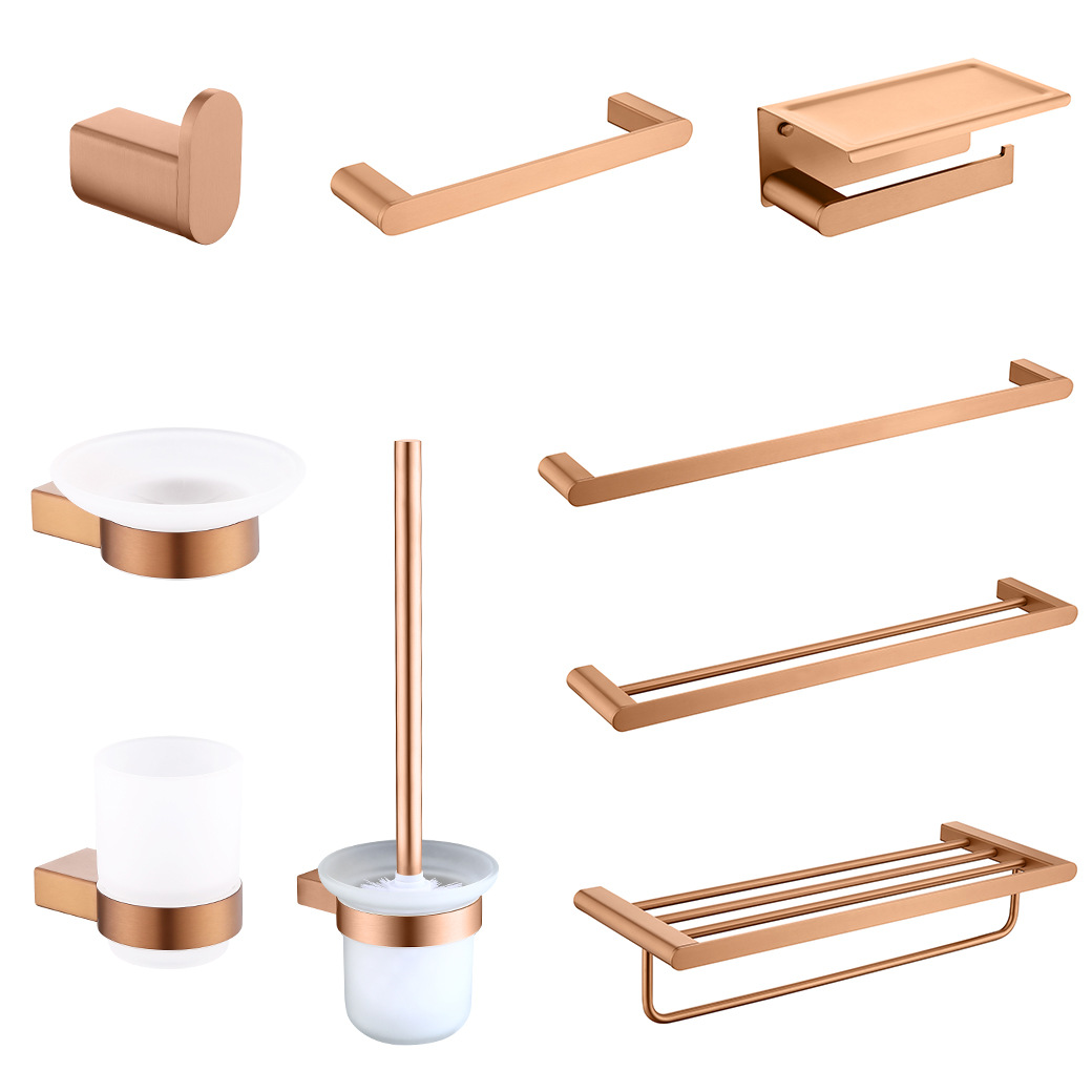 Rose Gold 9-Piece Bathroom Hardware Set, Wall Mount Modern Bath Accessories Kit