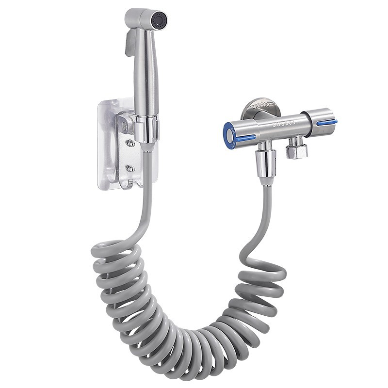 Stainless Steel Bidet Sprayer Set, Wall Mount Handheld Toilet Sprayer with T-Valve & Spring Hose