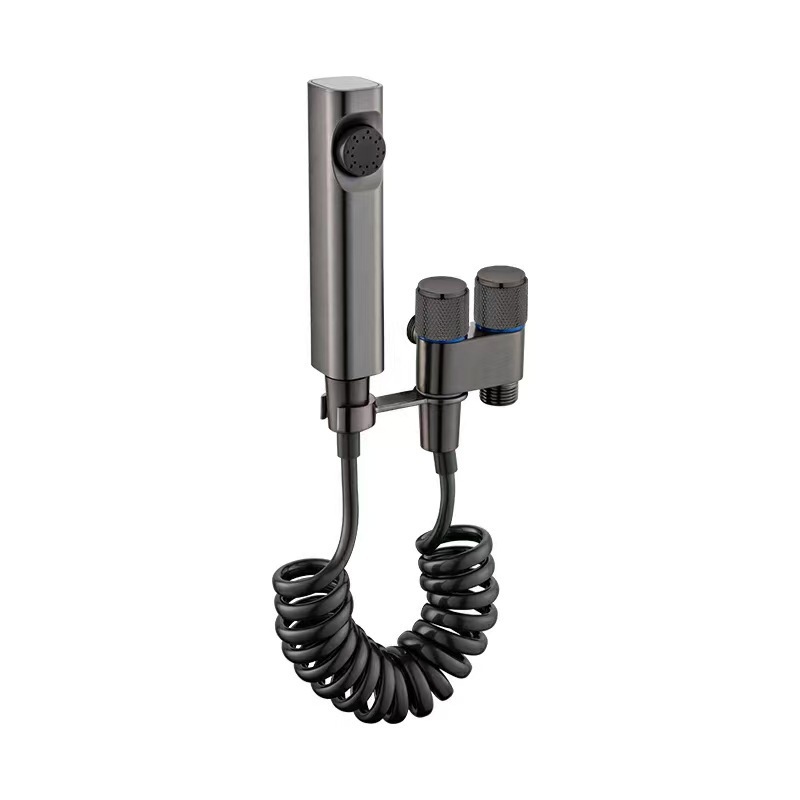 Gunmetal Black Bidet Sprayer Set, Wall Mount Handheld Toilet Sprayer with Dual Knob Control Valve & Spring Hose