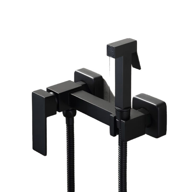 Matte Black Square Wall Mount Bidet Sprayer Set, Exposed Handheld Toilet Spray Kit with Metal Hose