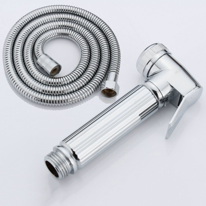 Polished Chrome Handheld Bidet Sprayer Head, Vertical Ribbed Metal Toilet Spray Gun Replacement Nozzle