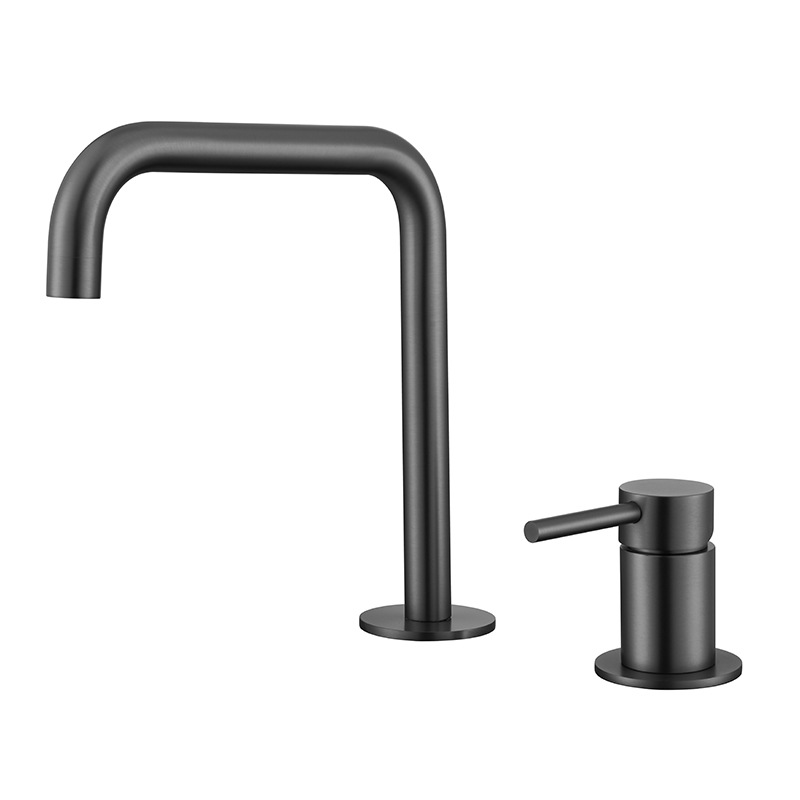 Matte Black Two Piece Basin Faucet, Separate Handle Deck Mounted Solid Brass Bathroom Sink Tap