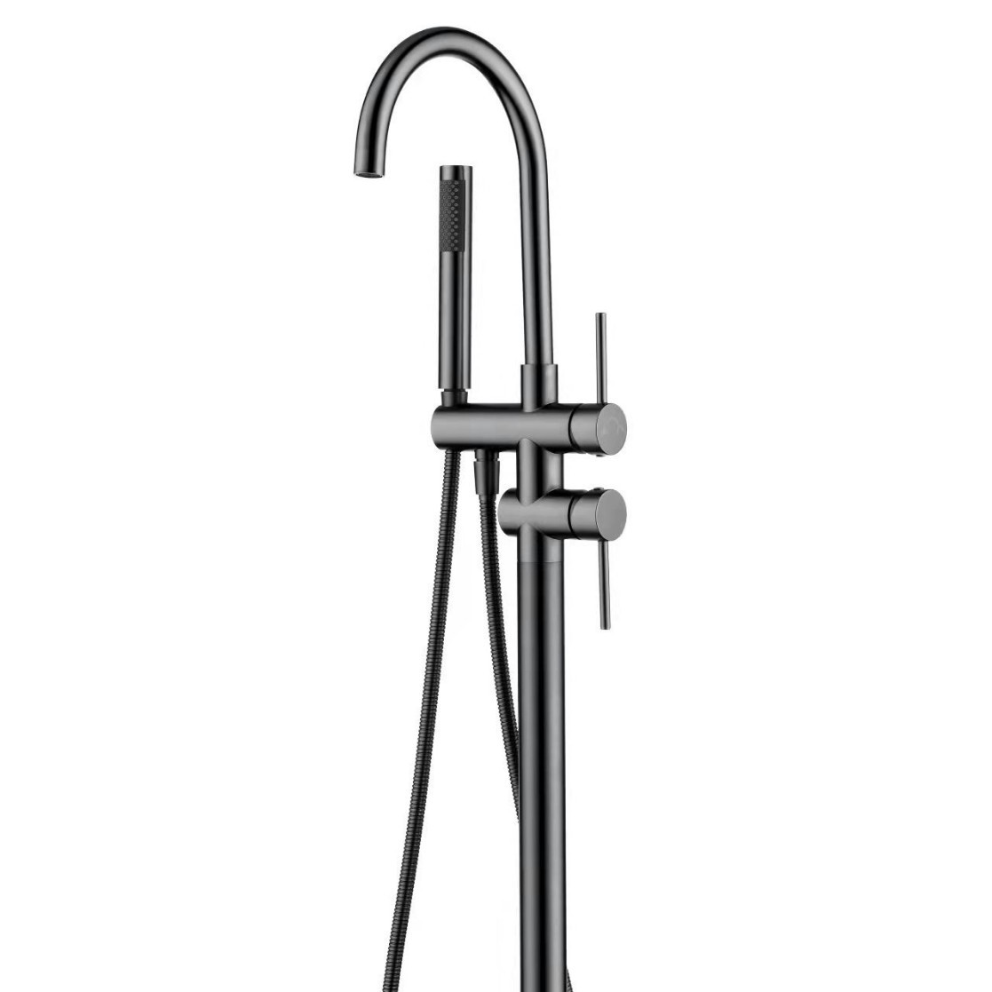 Matte Black Freestanding Bathtub Faucet, Floor Mount Solid Brass Tub Tap with Handheld Shower Sprayer