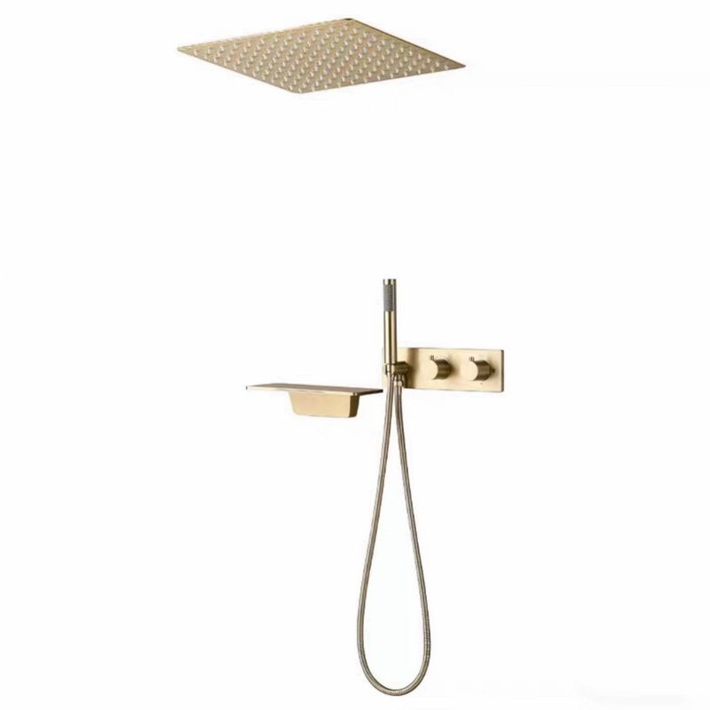 Brushed Nickel 3 Function Concealed Shower System, Square Rain Shower Set with Handheld Shower & Storage Shelf