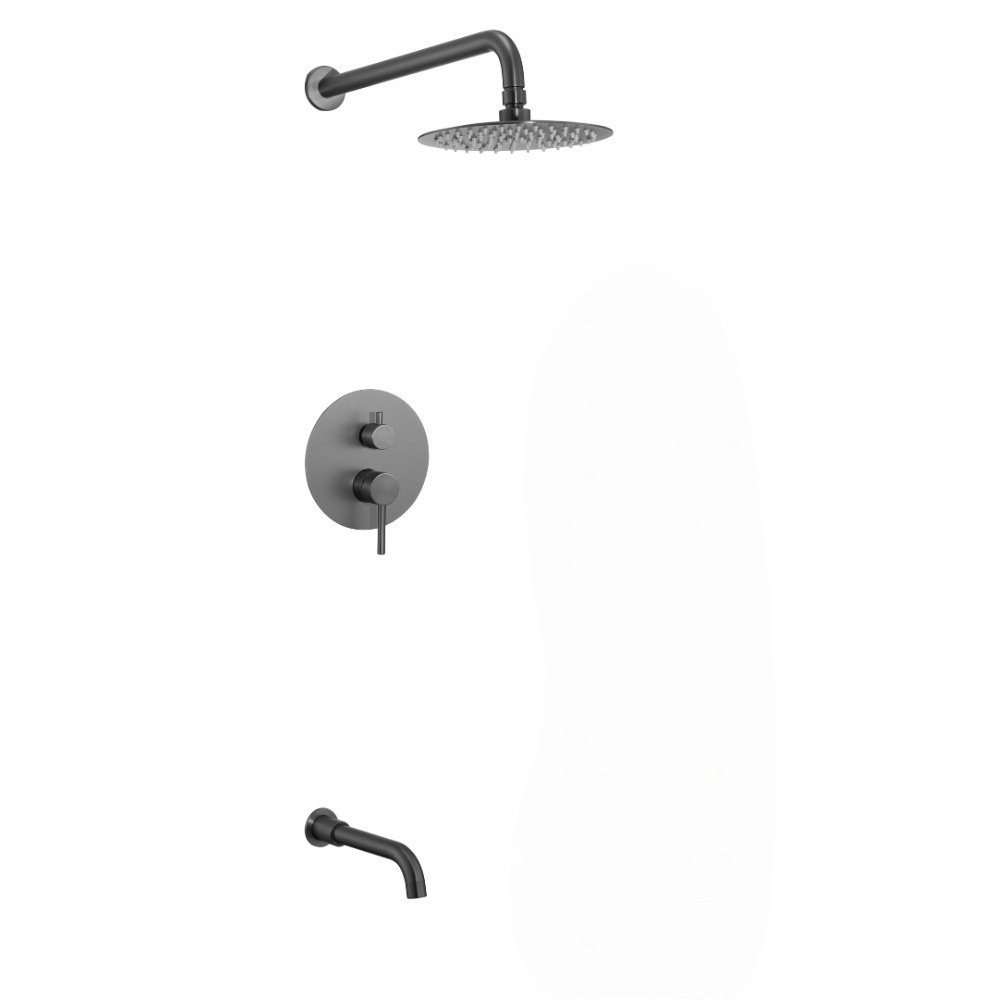 Brushed Gold 3 Function Concealed Shower System, Round Rain Shower Set with Tub Spout