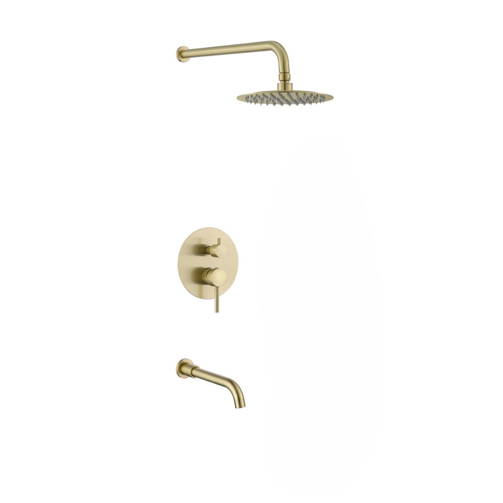 Brushed Gold 3 Function Concealed Shower System, Round Rain Shower Set with Tub Spout
