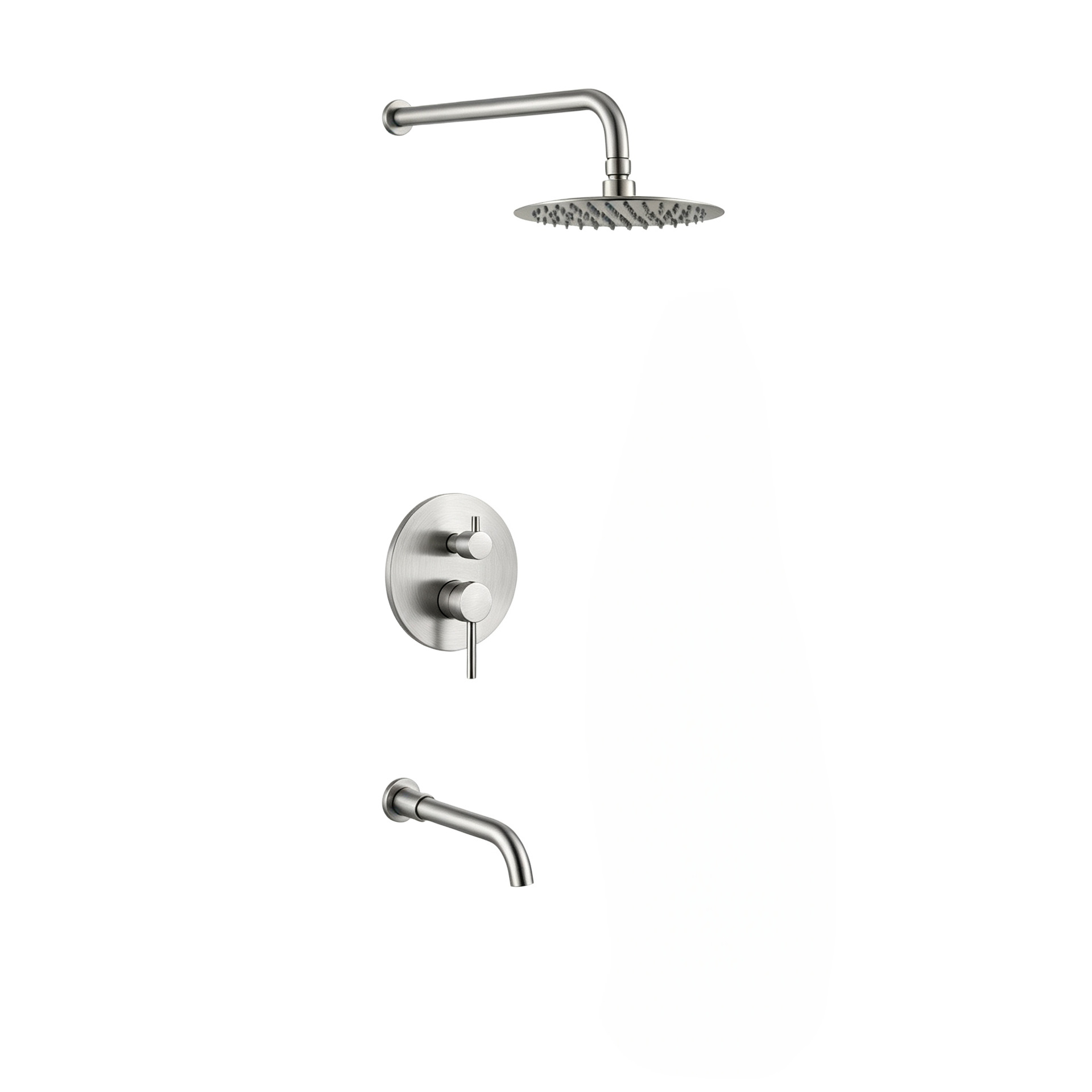 Brushed Gold 3 Function Concealed Shower System, Round Rain Shower Set with Tub Spout