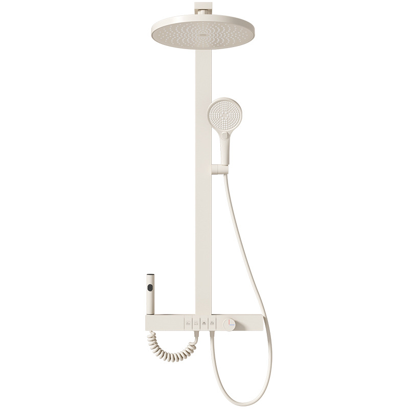 Cream White Piano Key Shower Set, 4 Function Solid Brass Wall Mount Shower System