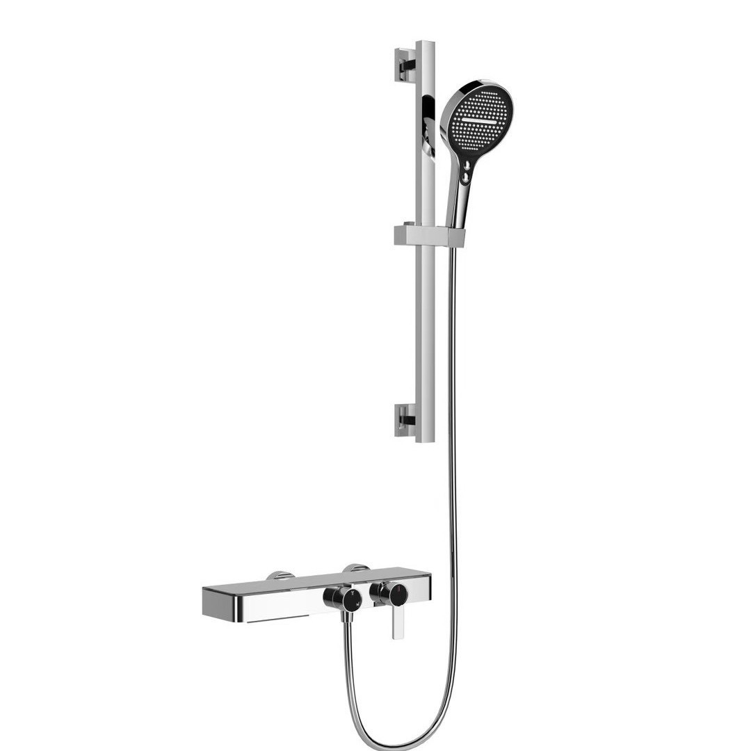 Brushed Gold Slide Bar Shower Set, Wall Mount Handheld Shower System with Thermostatic Mixer