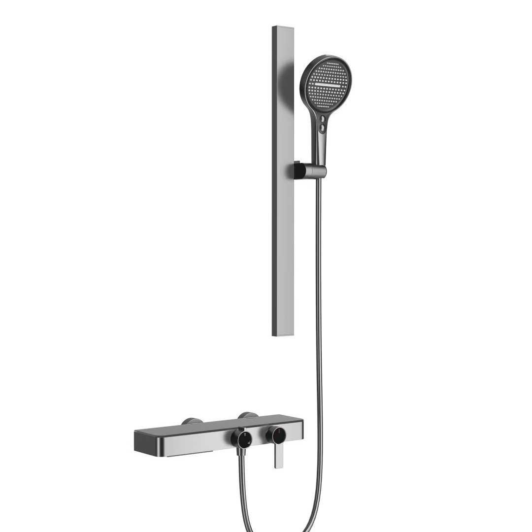 Brushed Gold Slide Bar Shower Set, Wall Mount Handheld Shower System with Thermostatic Mixer