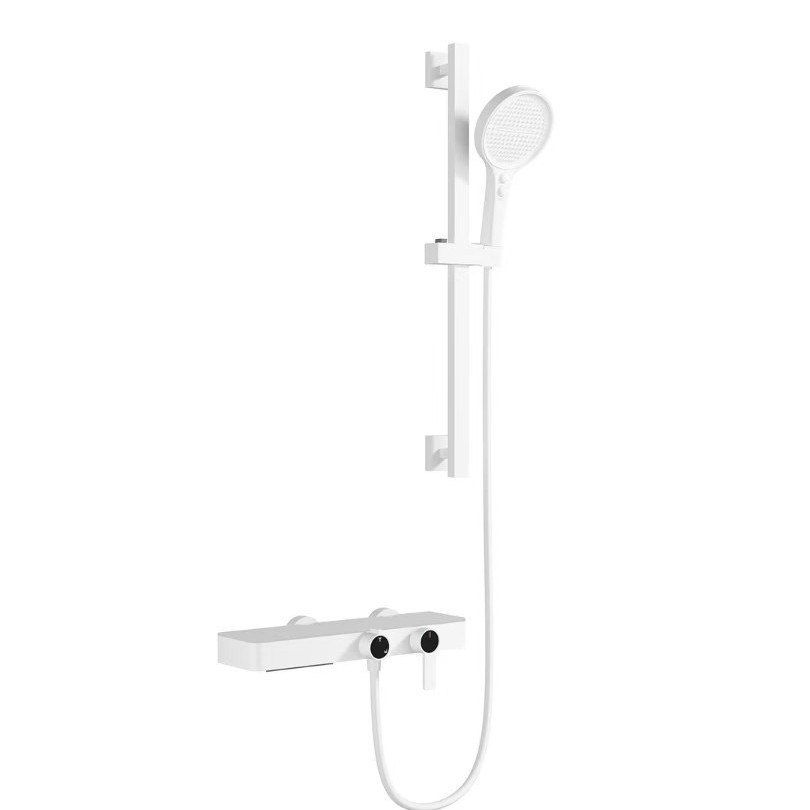 Brushed Gold Slide Bar Shower Set, Wall Mount Handheld Shower System with Thermostatic Mixer