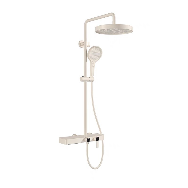 Brushed Gold Slide Bar Shower Set, Wall Mount Handheld Shower System with Thermostatic Mixer