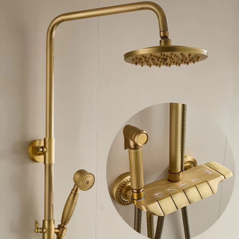 Antique Brass Retro Slide Bar Shower Set, Solid Brass Wall Mount Handheld Shower System with Bidet Spray Gun