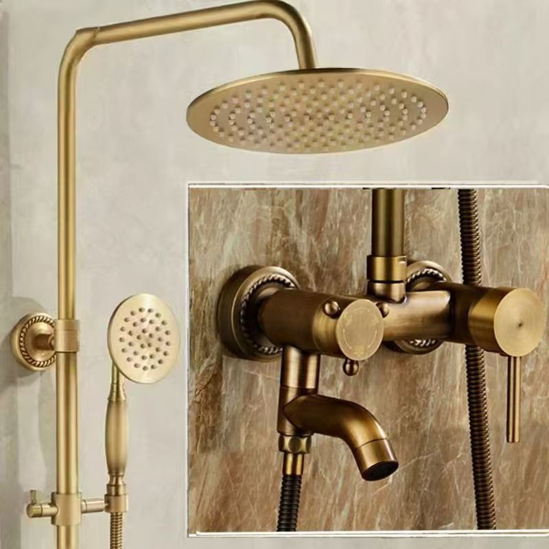 Antique Brass Retro Slide Bar Shower Set, Solid Brass Wall Mount Handheld Shower System with Bidet Spray Gun